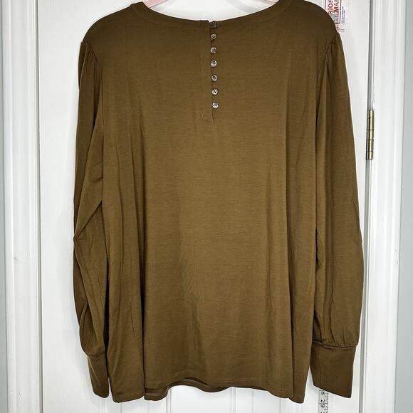 J. Jill Size XL Back Button Soft Long Sleeve Chocolate Brown Tencel Tunic Top - Picture 6 of 8